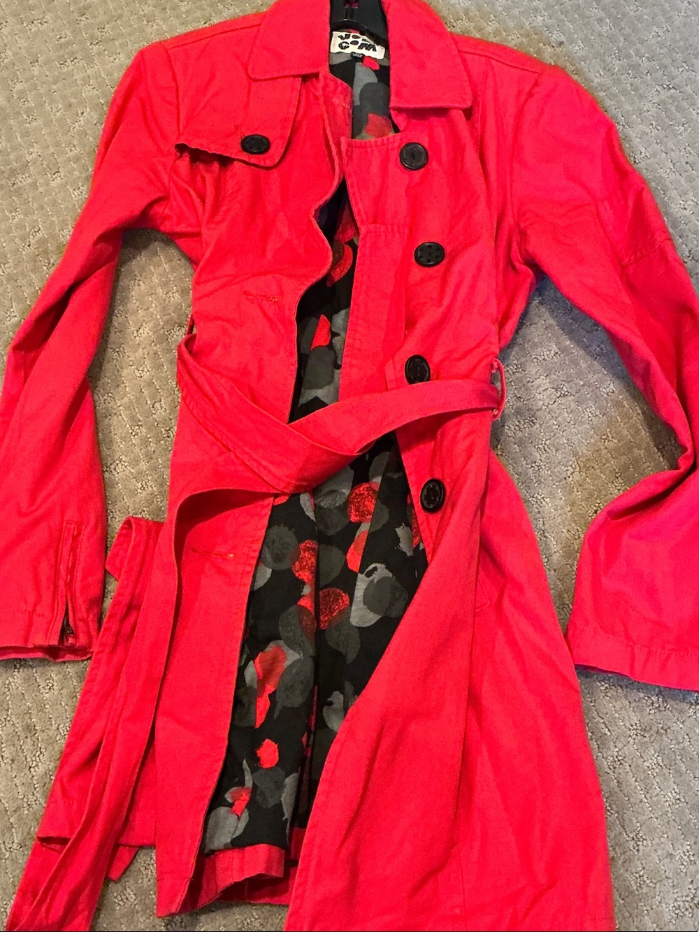 Volcom Bright Red Trench Coat with Belt